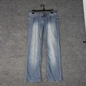 Revolt Jeans Womens 7 Blue Embroidered Pocket Flare Denim Pants Low Rise Y2K